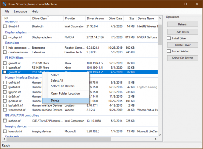 Screenshot of the application DriverStore Explorer - #2
