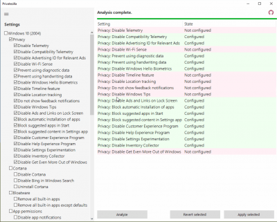 Screenshot of the application Privatezilla - #2