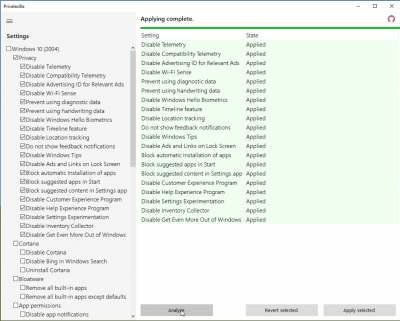 Screenshot of the application Privatezilla - #3