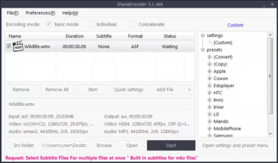 Screenshot of the application ShanaEncoder - #5