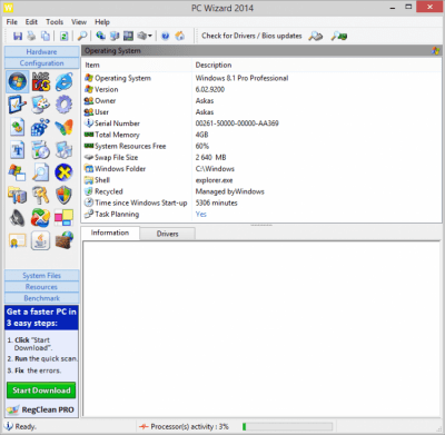 Screenshot of the application PC Wizard - #3