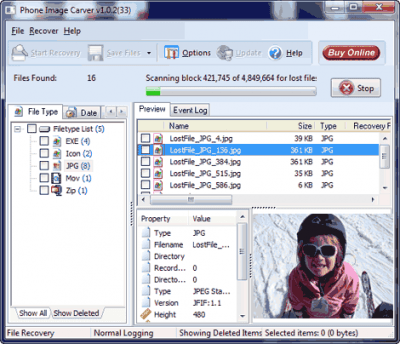 Screenshot of the application Phone Image Carver - #2
