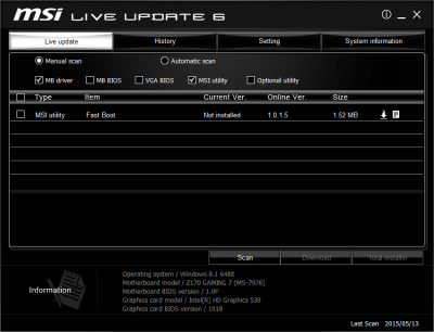 Screenshot of the application MSI Live Update - #3