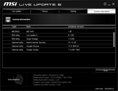 Screenshot of the application MSI Live Update - #6