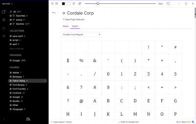 Screenshot of the application FontBase - #2