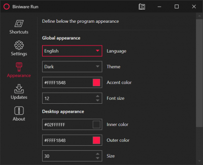Screenshot of the application Biniware Run - #3
