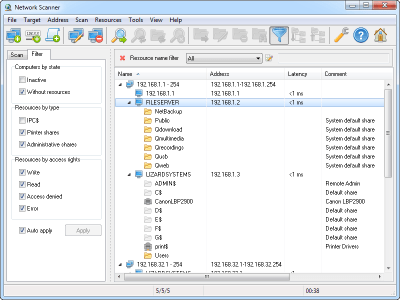 Screenshot of the application LizardSystems Network Scanner - #2
