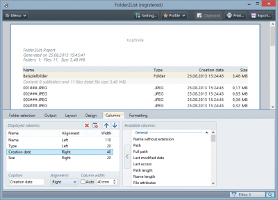 Screenshot of the application Folder2List - #2