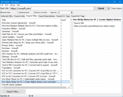 Screenshot of the application VOVSoft SEO Checker - #3