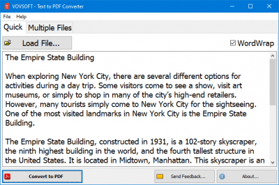 Screenshot of the application Vovsoft Text to PDF Converter - #2