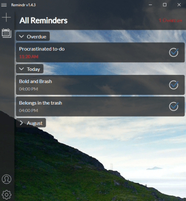 Screenshot of the application remindr - #3