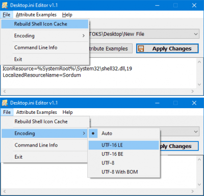 Screenshot of the application Desktop.ini Editor - #2