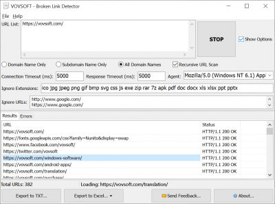 Screenshot of the application Vovsoft Broken Link Detector - #2