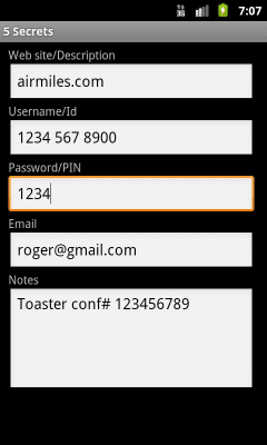 Screenshot of the application Secrets for Android - #2