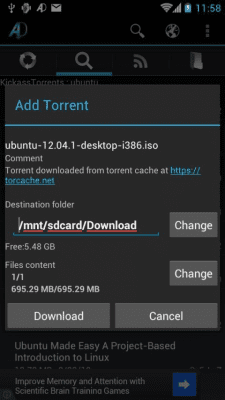 Screenshot of the application aDownloader - torrent download - #1