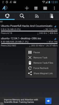 Screenshot of the application aDownloader - torrent download - #2