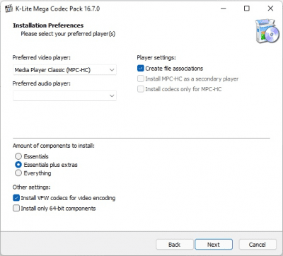 Screenshot of the application K-Lite Codec Pack - #2