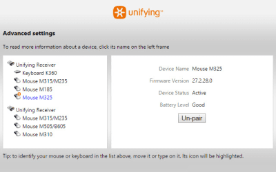 Screenshot of the application Logitech Unifying Software - #2