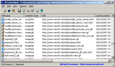 Screenshot of the application IECacheView - #2
