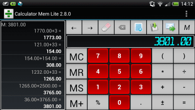 Screenshot of the application Calculator with memory - #4