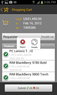 Screenshot of the application SAP Cart Approval - #2