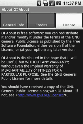 Screenshot of the application OI About - #2