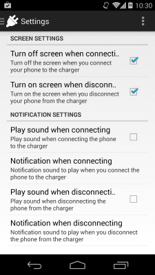 Screenshot of the application ChargeNotify - Screen Behavior - #5
