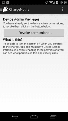 Screenshot of the application ChargeNotify - Screen Behavior - #6