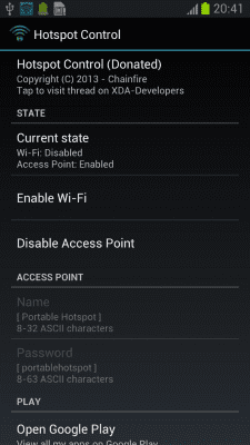 Screenshot of the application Hotspot Control - #2