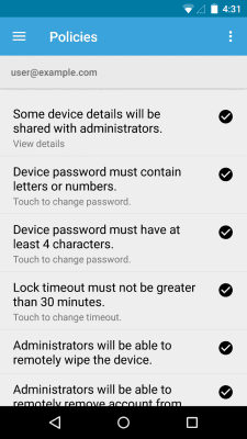 Screenshot of the application Google Apps Device Policy - #3