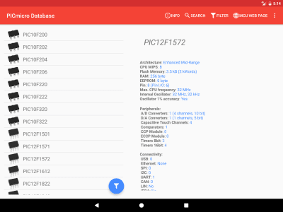 Screenshot of the application PICmicro Database - #10
