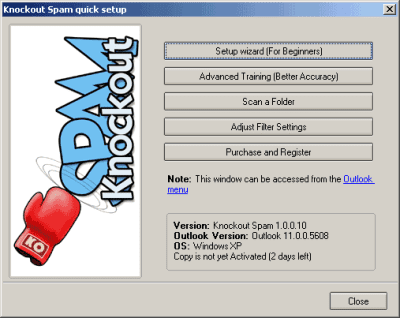 Screenshot of the application Knockout Spam for Outlook 2000/2002/2003 - #3