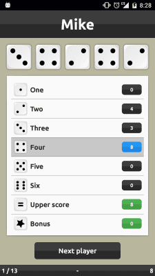 Screenshot of the application Yatzy - #2