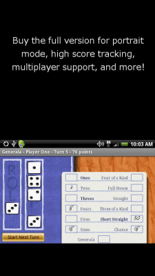 Screenshot of the application Generala Free (YahtZ) - #2
