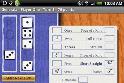 Screenshot of the application Generala Free (YahtZ) - #3