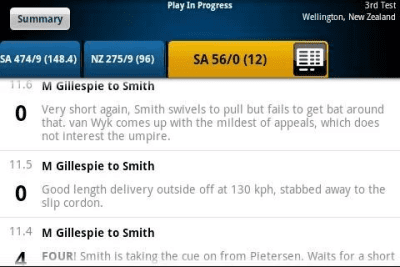 Screenshot of the application Yahoo! Cricket - #7