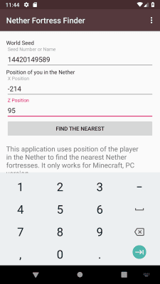 Screenshot of the application Fortress Finder for Minecraft - #2