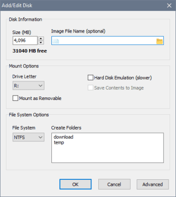 Screenshot of the application SoftPerfect RAM Disk - #2