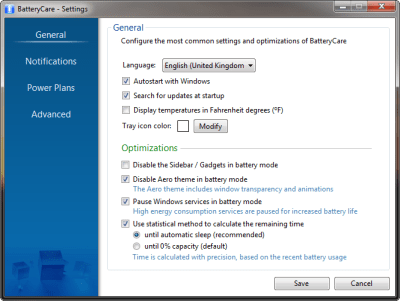 Screenshot of the application BatteryCare - #3