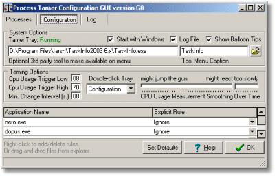 Screenshot of the application Process Tamer - #3