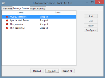 Screenshot of the application BitNami Redmine Stack for Windows - #1