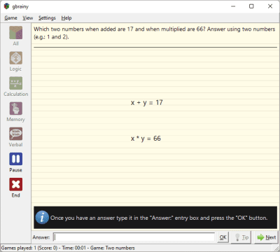 Screenshot of the application GBrainy - #3