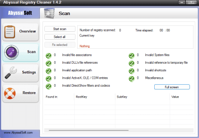 Screenshot of the application Abyssal Registry Cleaner - #2