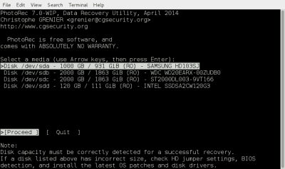 Screenshot of the application TestDisk & PhotoRec - #2