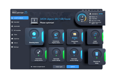 Screenshot of the application Ashampoo WinOptimizer - #2