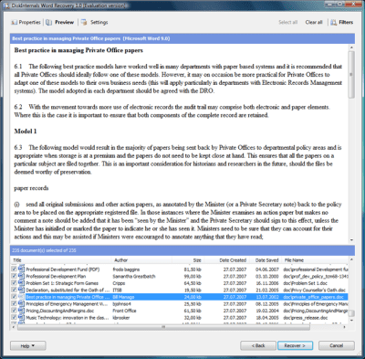 Screenshot of the application Word Recovery - #3