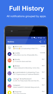Screenshot of the application Notification History - #2