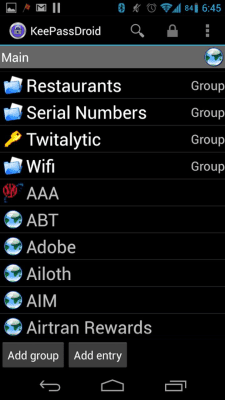 Screenshot of the application KeePassDroid - #2