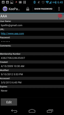 Screenshot of the application KeePassDroid - #3