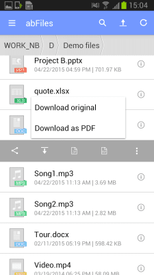 Screenshot of the application abFiles (Acer Remote Files) - #3